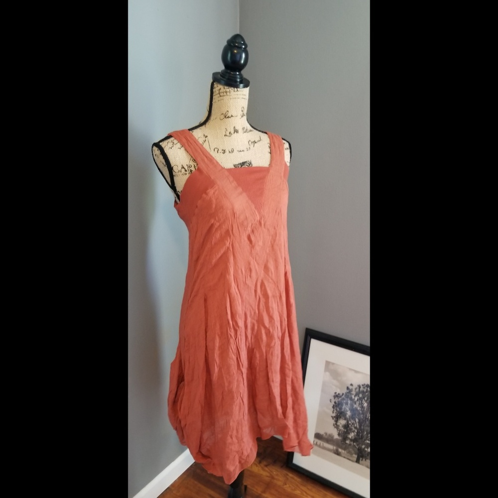 Monoreno Rust Orange Rag Edge Distressed Dress - image 1